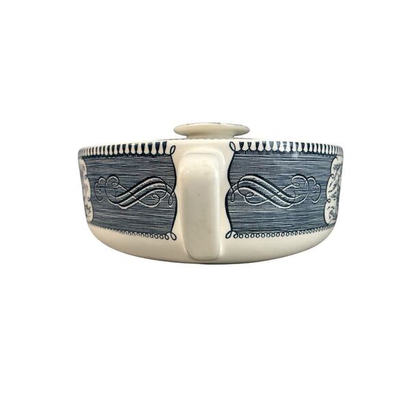 Vintage Royal Currier & Ives Blue White Ironstone Covered Casserole Dish Handles - Picture 10 of 14